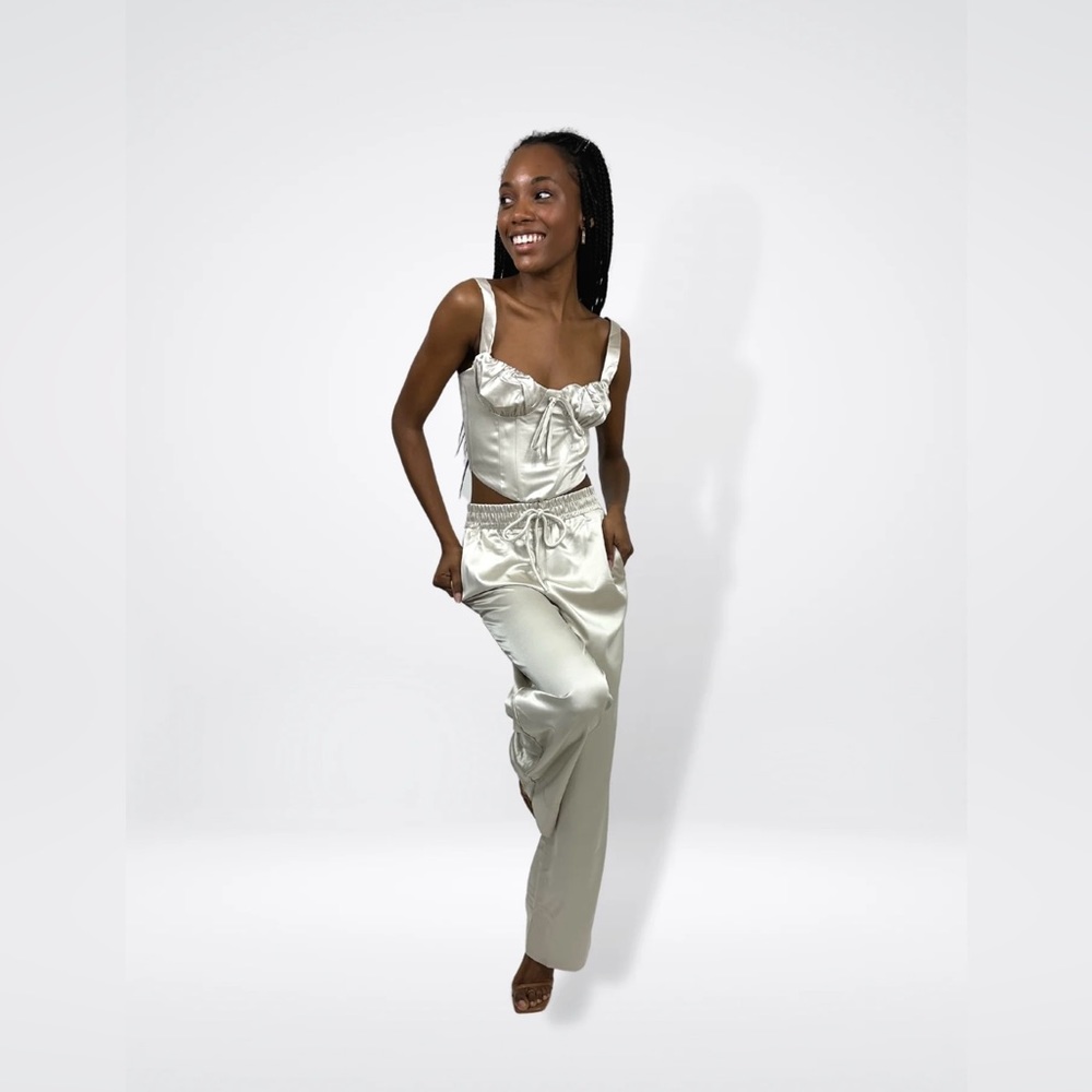 Cream Satin Top & Pants Set - Picture 2 of 7